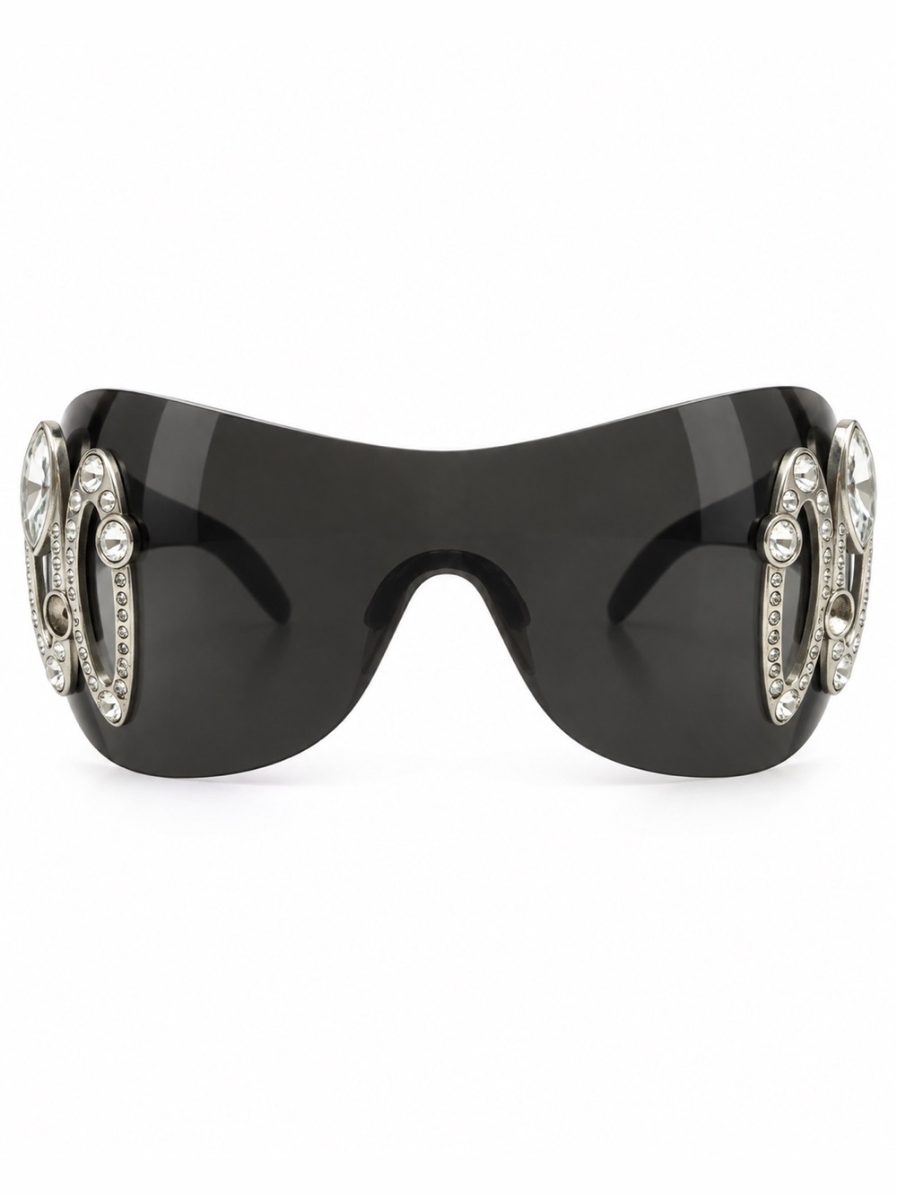Vintage BVLGARI 6017-B Crystal Shield Sunglasses Y2K Black